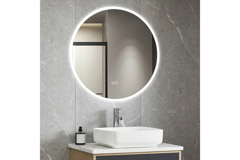 Kylpyhuoneen pyöreä peili 80 cm LED-valaistuksella ja huurteenestolla - Sisustustuotteet - Peili - Eteispeili