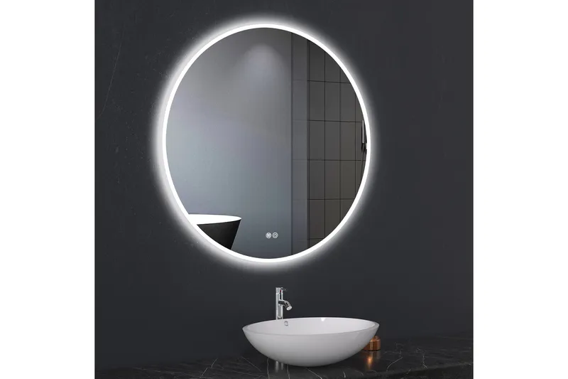 Kylpyhuoneen pyöreä peili 80 cm LED-valaistuksella ja huurteenestolla - Sisustustuotteet - Peili - Eteispeili