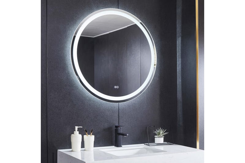 Kylpyhuoneen pyöreä peili 80 cm LED-valaistuksella, huurteenestolla ja himmentimellä - Sisustustuotteet - Peili - Eteispeili
