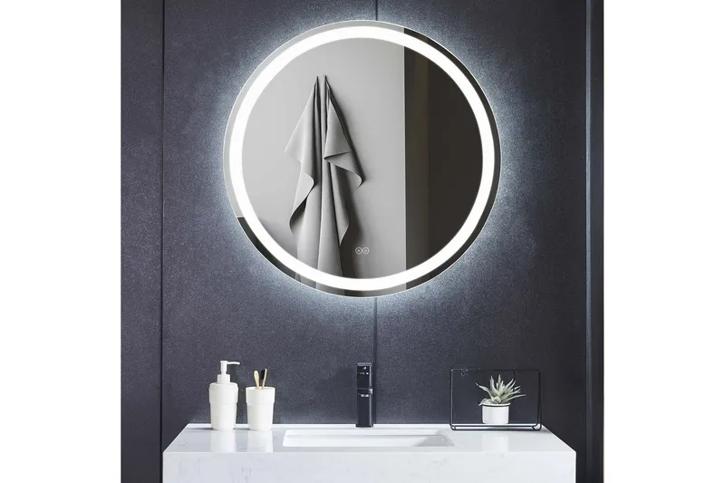 Kylpyhuoneen pyöreä peili 80 cm LED-valaistuksella, huurteenestolla ja himmentimellä, undefined