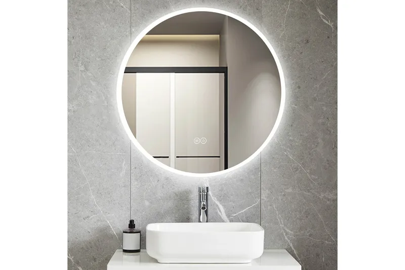 Kylpyhuoneen pyöreä peili 80 cm LED-valaistuksella ja huurteenestolla, undefined