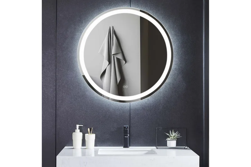 Kylpyhuoneen pyöreä peili 80 cm LED-valaistuksella, huurteenestolla ja himmentimellä, undefined