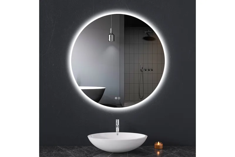 Kylpyhuoneen pyöreä peili 80 cm LED-valaistuksella ja huurteenestolla - Sisustustuotteet - Peili - Eteispeili