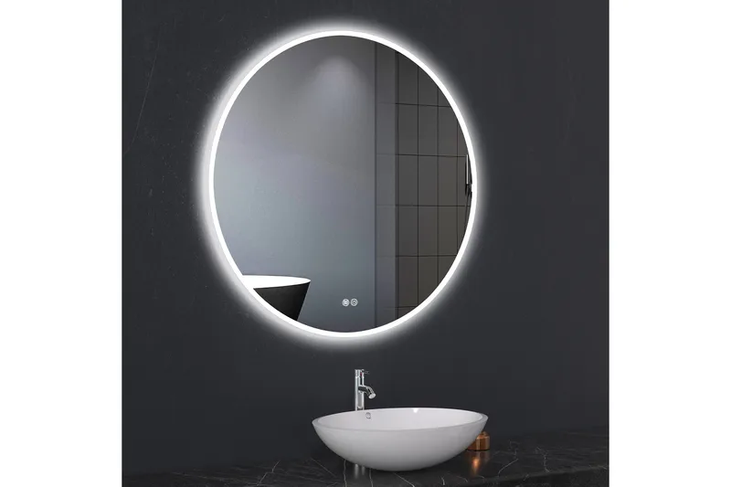 Kylpyhuoneen pyöreä peili 80 cm LED-valaistuksella ja huurteenestolla - Sisustustuotteet - Peili - Eteispeili