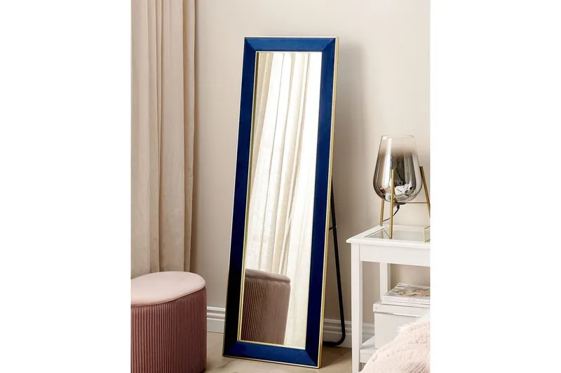 Golvspegel Beliani Lautrec Blå/guld blue||GOLD - Sisustustuotteet - Peili - Lattiapeili