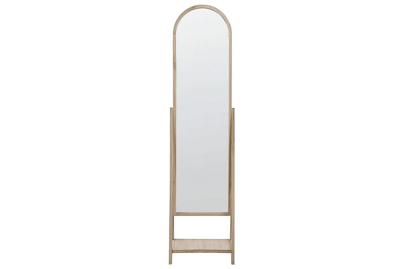 Golvspegel med hylla Beliani Chambery Light colored wood - Sisustustuotteet - Peili - Lattiapeili