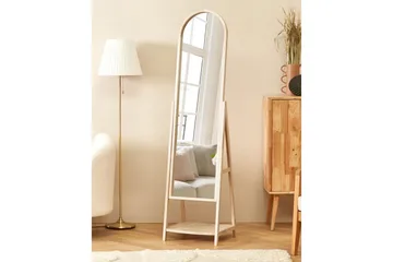 Golvspegel med hylla Beliani Chambery Light colored wood - Sisustustuotteet - Peili - Lattiapeili