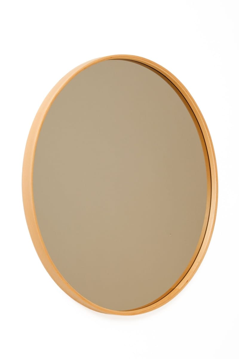 Koristepeili Wallxpert Circle (30 x 30 x 4 cm) Tammi - Valkoinen kehys, tammenväriset yksityiskohdat - Sisustustuotteet - Peili