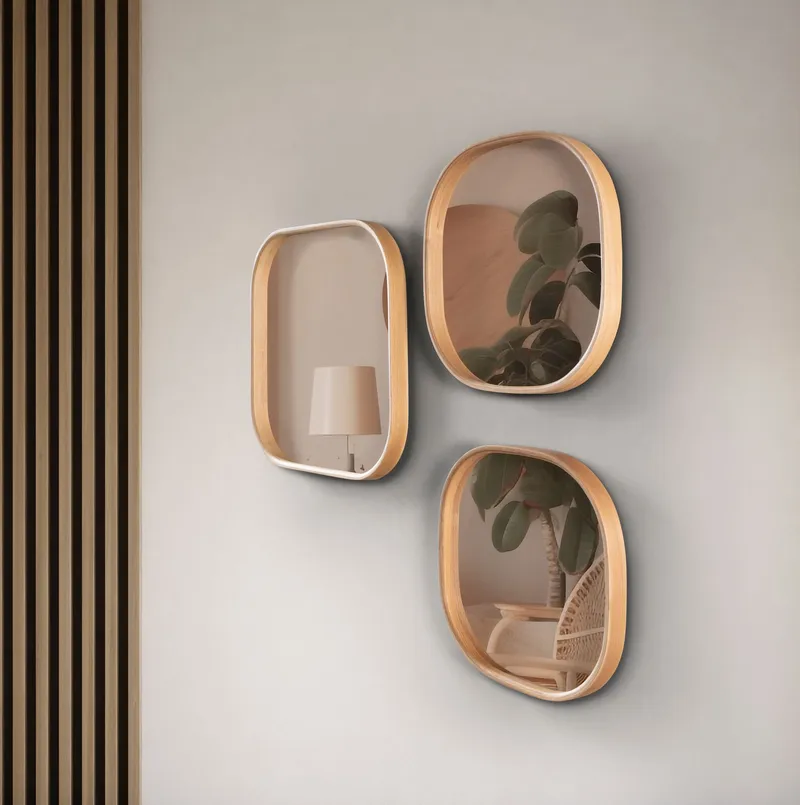 Koristepeilisetti (3 osaa) Wallxpert Square (60 x 60 x 4 cm) tammi, Tammi