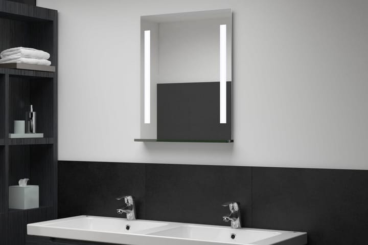 Kylpyhuoneen LED-seinäpeili hyllyllä 50x70 cm - Hopea - Kylpyhuoneen peilit - Peili - Kylpyhuonepeili valaistuksella