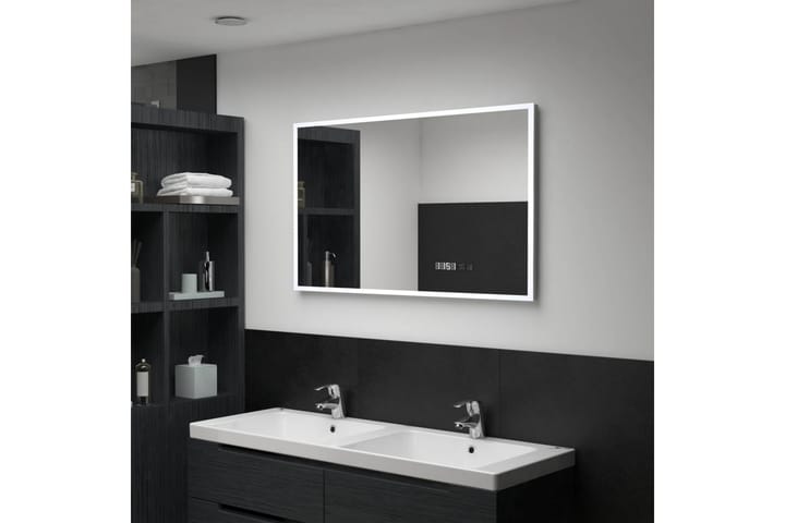 Kylpyhuoneen LED-peili kosketussensorilla & kellolla 100x60c - Hopea - Peili - Kylpyhuoneen peilit - Kylpyhuonepeili valaistuksella