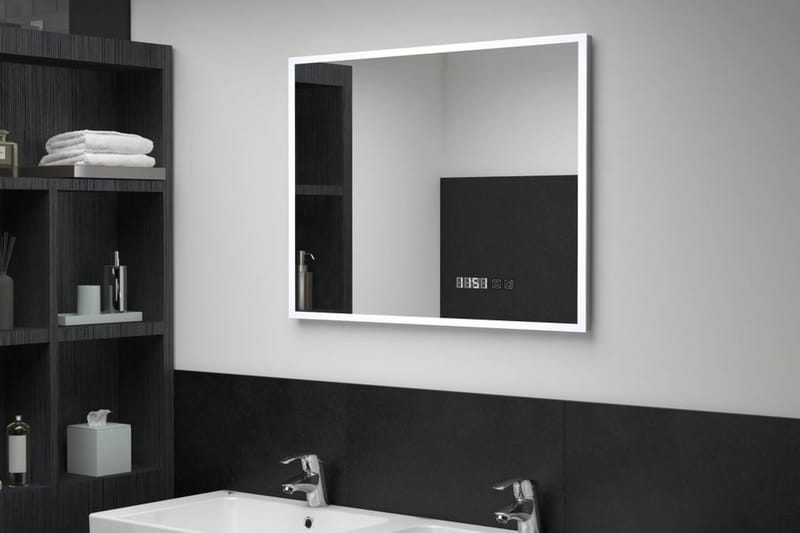 Kylpyhuoneen LED-peili kosketussensorilla & kellolla 80x60cm - Hopea - Sisustustuotteet - Peili