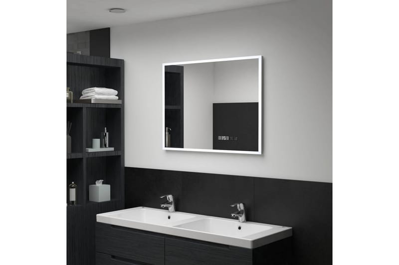 Kylpyhuoneen LED-peili kosketussensorilla & kellolla 80x60cm - Hopea - Sisustustuotteet - Peili