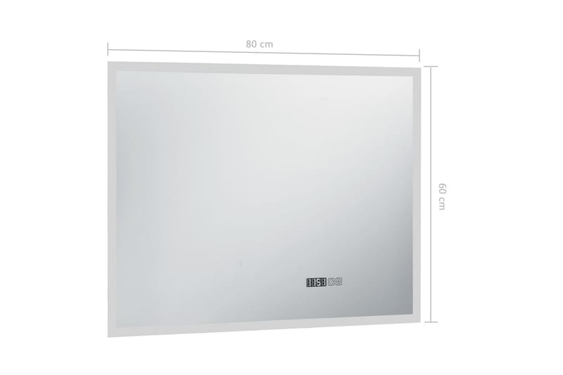 Kylpyhuoneen LED-peili kosketussensorilla & kellolla 80x60cm - Hopea - Sisustustuotteet - Peili