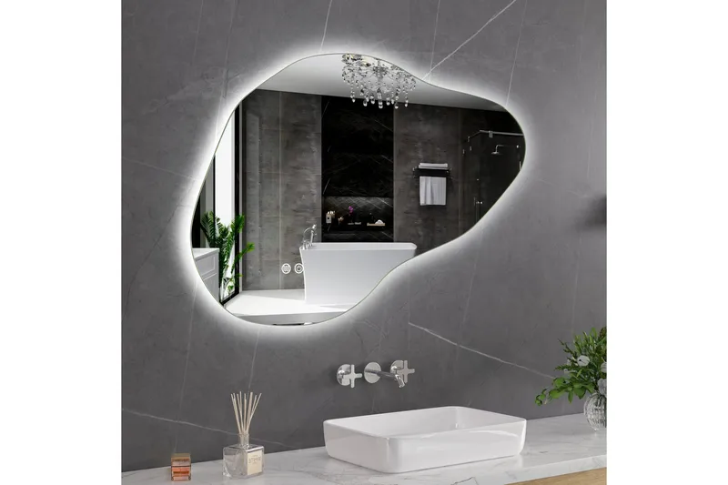 Kylpyhuoneen peili 100x65 cm LED-valaistuksella ja huurteenestolla - Sisustustuotteet - Peili