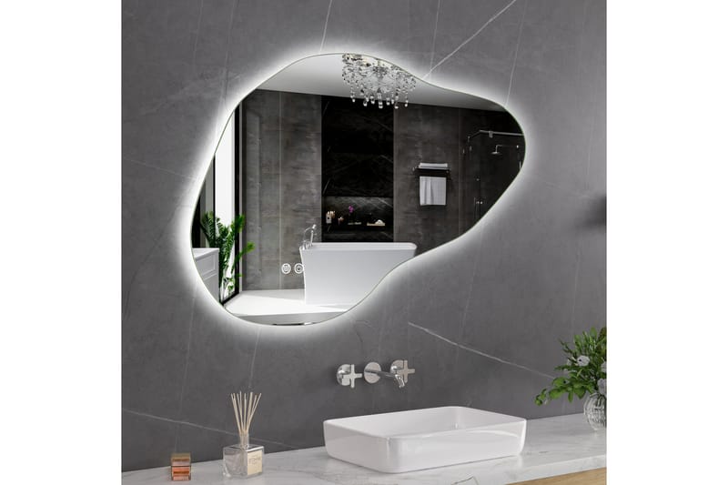 Kylpyhuoneen peili 100x65 cm LED-valaistuksella ja huurteenestolla - Sisustustuotteet - Peili