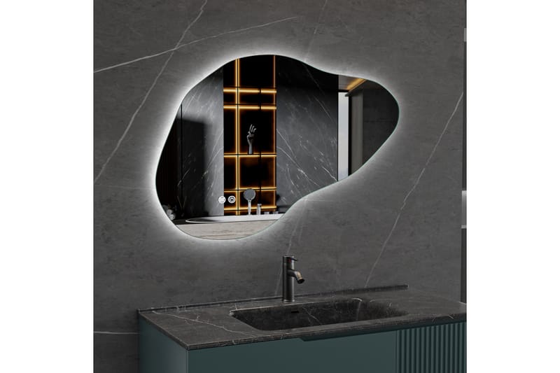 Kylpyhuoneen peili 90x60 cm LED-valaistuksella ja huurteenestolla - Sisustustuotteet - Peili