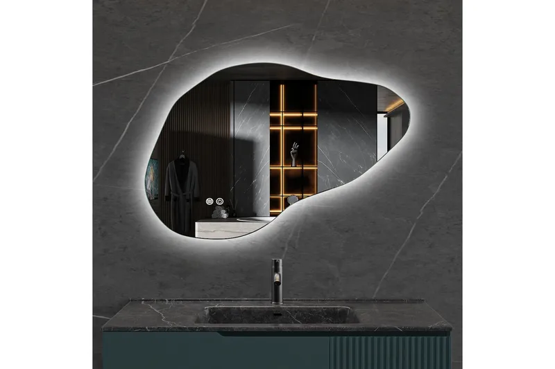 Kylpyhuoneen peili 100x65 cm LED-valaistuksella ja huurteenestolla - Sisustustuotteet - Peili