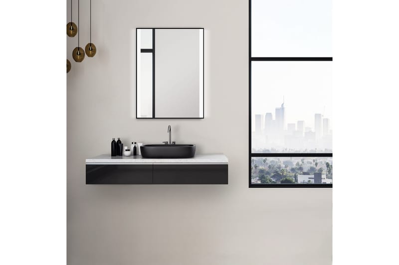 Kylpyhuonepeili Almunge 60 cm LED-valaistus - Musta - Sisustustuotteet - Peili