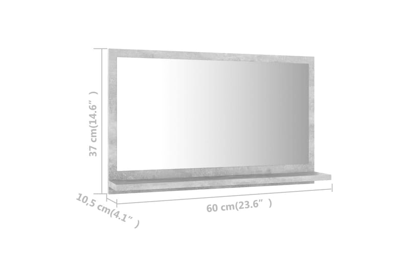 Kylpyhuonepeili betoninharmaa 60x10,5x37 cm lastulevy - Harmaa - Sisustustuotteet - Peili