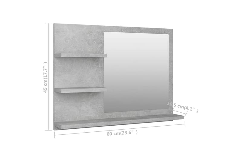 Kylpyhuonepeili betoninharmaa 60x10,5x45 cm lastulevy - Harmaa - Sisustustuotteet - Peili