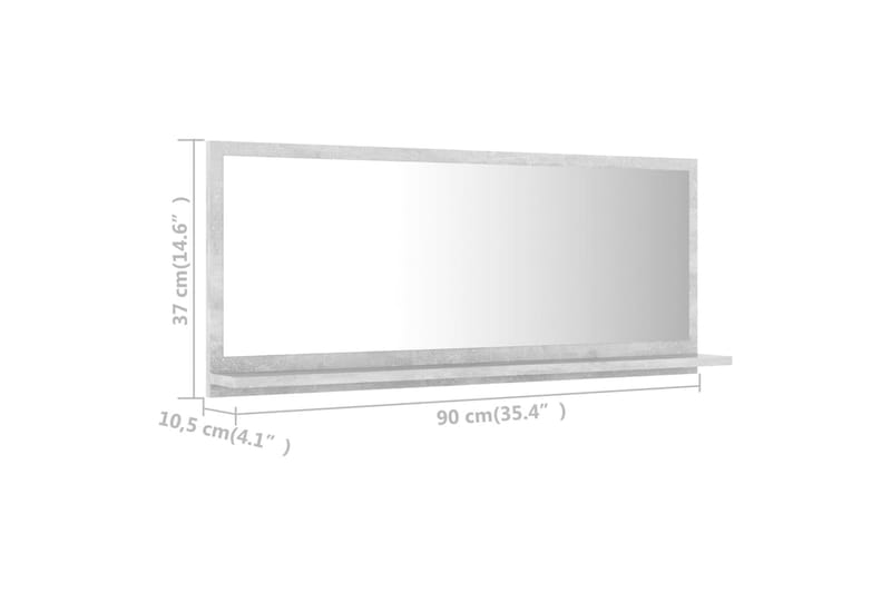 Kylpyhuonepeili betoninharmaa 90x10,5x37 cm lastulevy - Harmaa - Sisustustuotteet - Peili