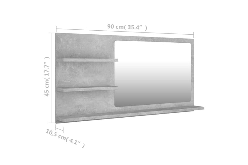 Kylpyhuonepeili betoninharmaa 90x10,5x45 cm lastulevy - Harmaa - Sisustustuotteet - Peili
