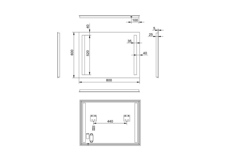Kylpyhuonepeili Delaryd 60 cm LED-valaistus - Sisustustuotteet - Peili
