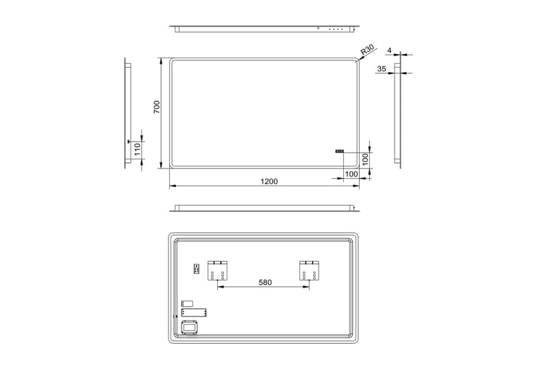 Kylpyhuonepeili Elsabo 70 cm LED-valaistus - Sisustustuotteet - Peili