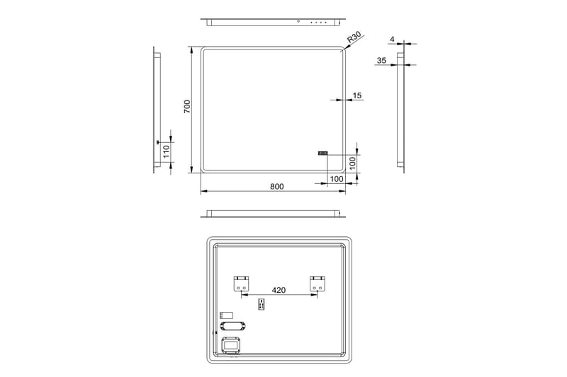 Kylpyhuonepeili Elsabo 70 cm LED-valaistus - Sisustustuotteet - Peili