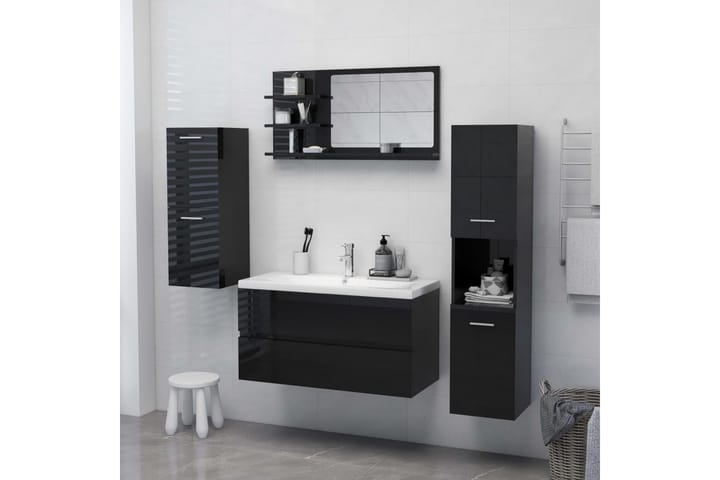 Kylpyhuonepeili korkeakiilto musta 90x10,5x45 cm lastulevy - Musta - Peili - Kylpyhuoneen peilit - Kylpyhuonepeili valaistuksella