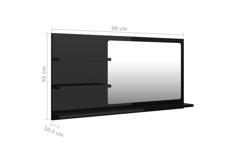 Kylpyhuonepeili korkeakiilto musta 90x10,5x45 cm lastulevy - Musta - Sisustustuotteet - Peili