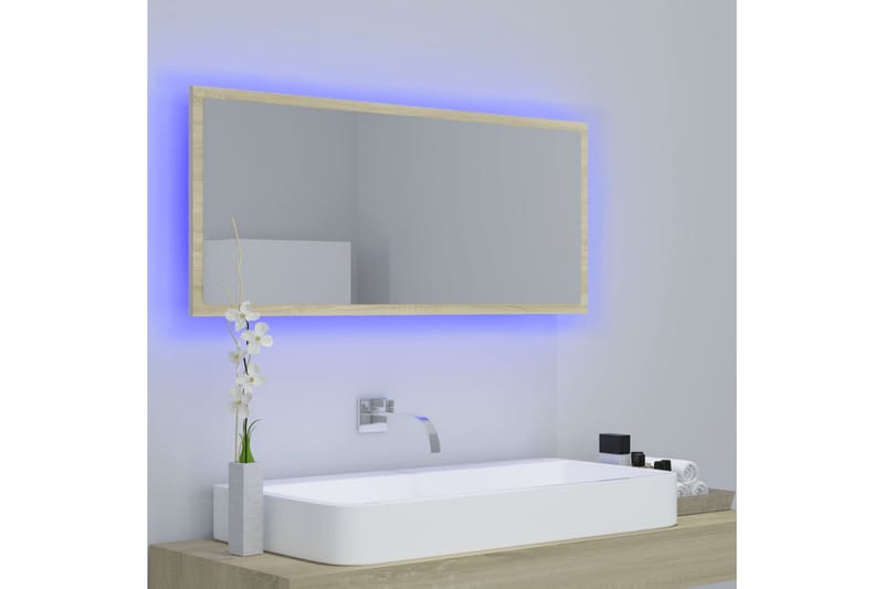 Kylpyhuonepeili LED 100x8,5x37 cm - Ruskea - Sisustustuotteet - Peili