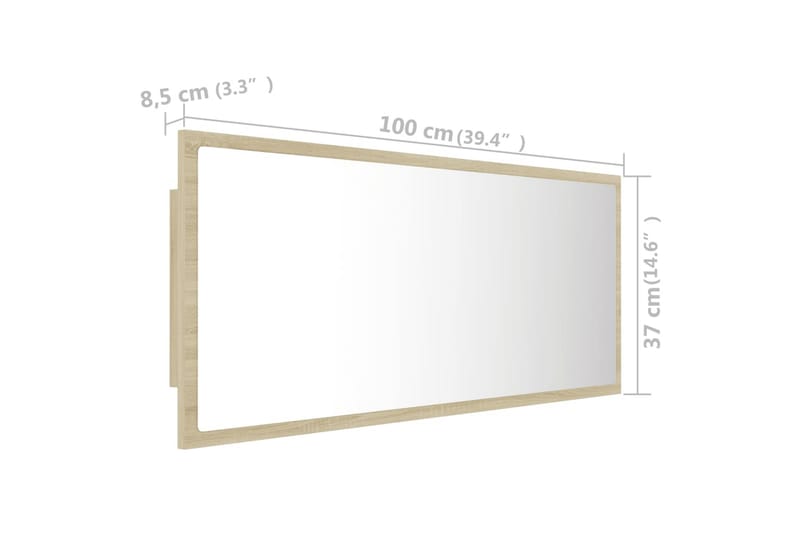 Kylpyhuonepeili LED 100x8,5x37 cm - Ruskea - Sisustustuotteet - Peili
