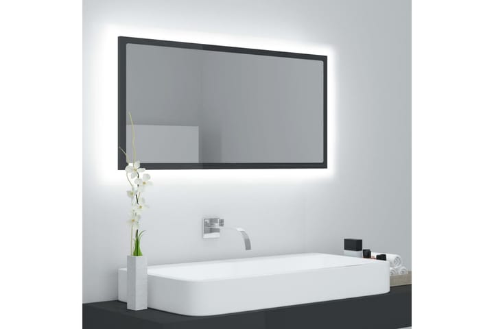 Kylpyhuonepeili LED 90x8,5x37 cm - Korkeakiilto Harmaa - Kylpyhuoneen peilit - Peili - Kylpyhuonepeili valaistuksella