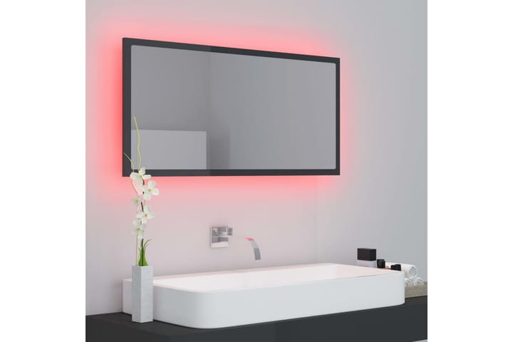 Kylpyhuonepeili LED 90x8,5x37 cm - Korkeakiilto Harmaa - Peili - Kylpyhuoneen peilit - Kylpyhuonepeili valaistuksella