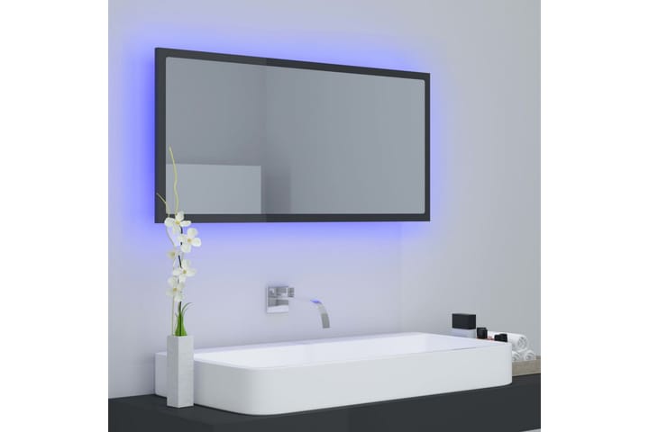 Kylpyhuonepeili LED 90x8,5x37 cm - Korkeakiilto Harmaa - Peili - Kylpyhuoneen peilit - Kylpyhuonepeili valaistuksella