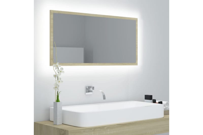 Kylpyhuonepeili LED 90x8,5x37 cm - Ruskea - Sisustustuotteet - Peili
