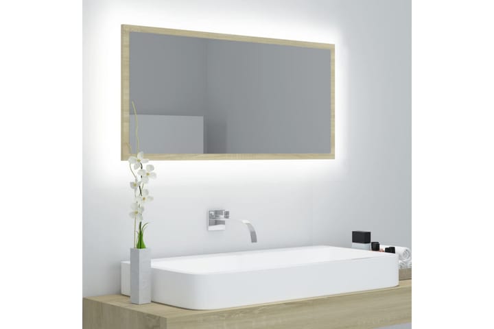 Kylpyhuonepeili LED 90x8,5x37 cm - Ruskea - Peili - Kylpyhuoneen peilit - Kylpyhuonepeili valaistuksella