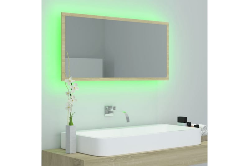 Kylpyhuonepeili LED 90x8,5x37 cm - Ruskea - Sisustustuotteet - Peili