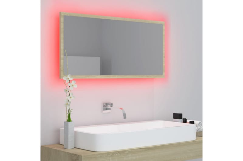Kylpyhuonepeili LED 90x8,5x37 cm - Ruskea - Sisustustuotteet - Peili