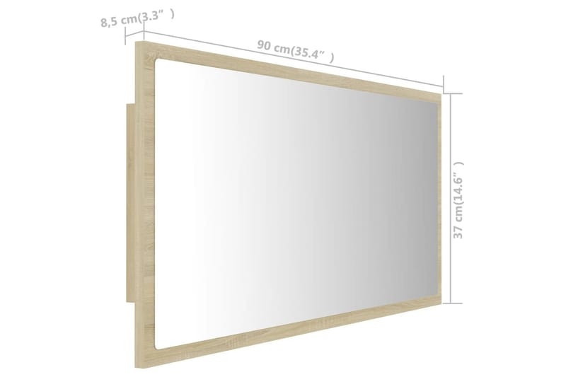 Kylpyhuonepeili LED 90x8,5x37 cm - Ruskea - Sisustustuotteet - Peili