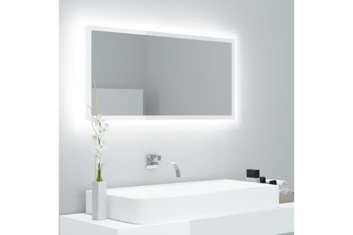 Kylpyhuonepeili LED 90x8,5x37 cm - Valkoinen Korkeakiilto - Kylpyhuoneen peilit - Peili - Kylpyhuonepeili valaistuksella