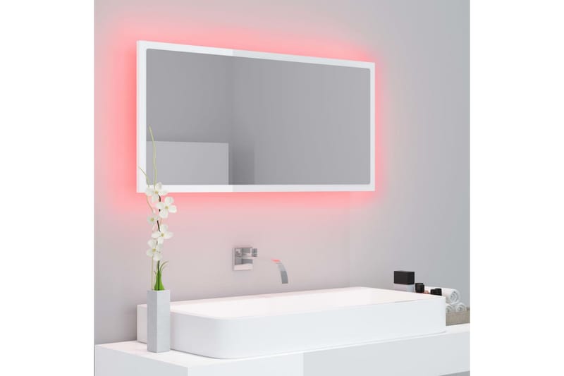 Kylpyhuonepeili LED 90x8,5x37 cm - Valkoinen Korkeakiilto - Sisustustuotteet - Peili