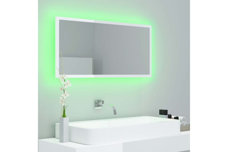 Kylpyhuonepeili LED 90x8,5x37 cm - Valkoinen Korkeakiilto - Sisustustuotteet - Peili
