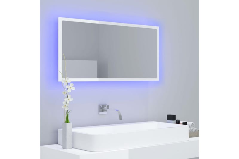 Kylpyhuonepeili LED 90x8,5x37 cm - Valkoinen Korkeakiilto - Sisustustuotteet - Peili