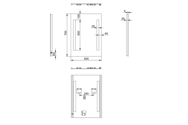 Kylpyhuonepeili Millena 70 cm LED-valaistus - Sisustustuotteet - Peili