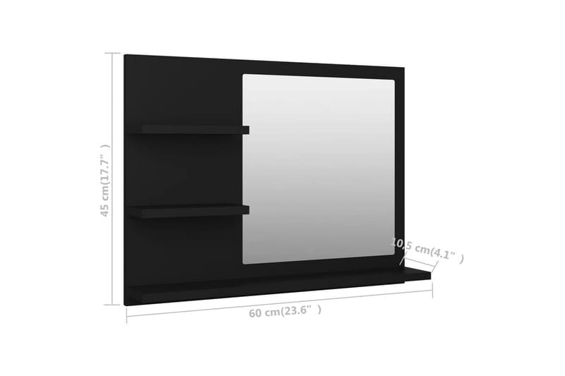 Kylpyhuonepeili musta 60x10,5x45 cm lastulevy - Musta - Sisustustuotteet - Peili