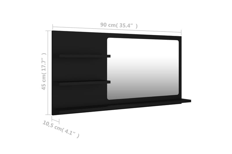 Kylpyhuonepeili musta 90x10,5x45 cm lastulevy - Musta - Sisustustuotteet - Peili