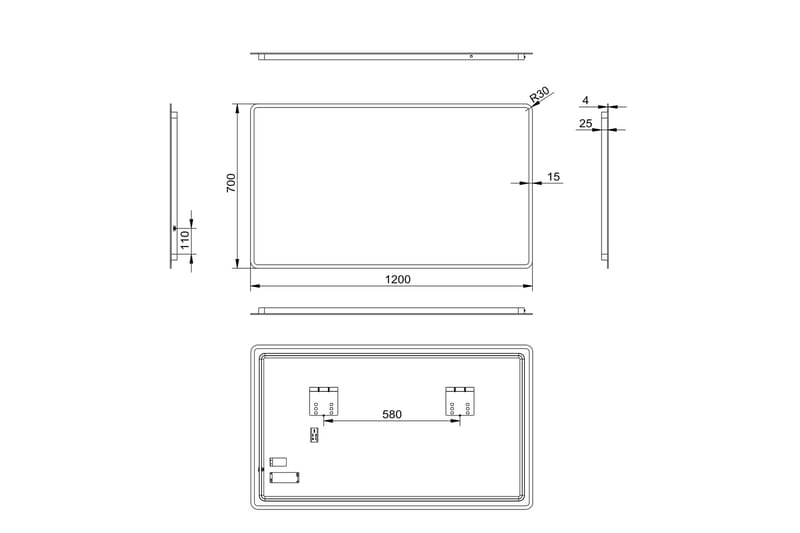 Kylpyhuonepeili Rydholm 70 cm LED-valaistus - Sisustustuotteet - Peili